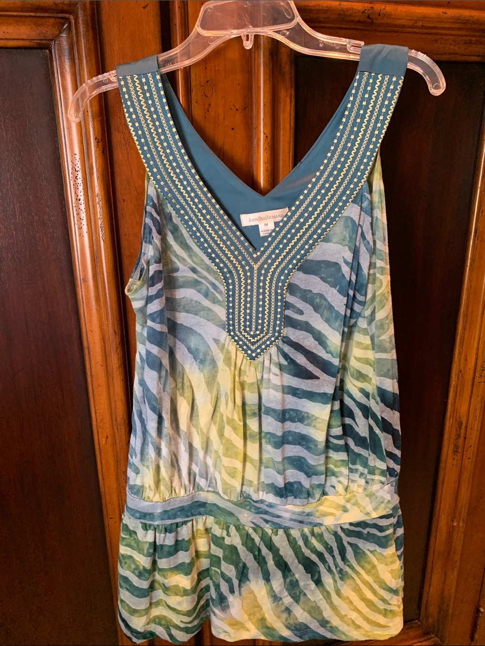 JohnPaulRichard Blue Green Ombre Zebra-Print V-Neck Tank